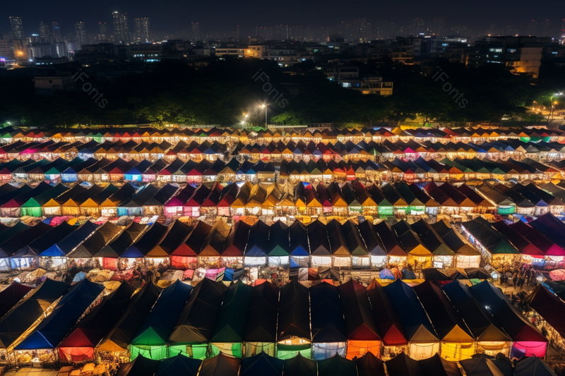 五彩斑斓的帐篷下的夜市摊美景航拍图,高清,摄影图,摄影图片,图片大全,摄影图免费下载
